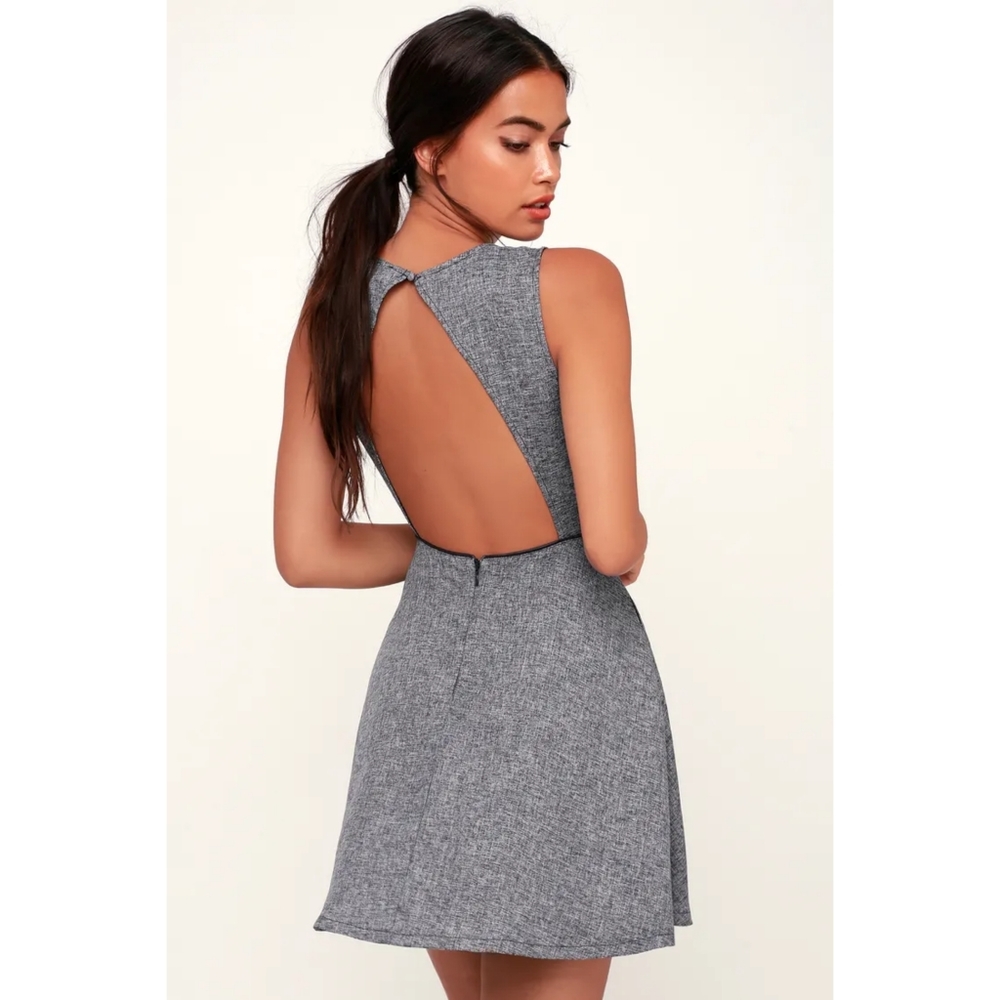 Gray / Navy Open Back Skater Dress Lulus S Pockets